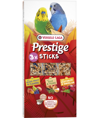Versele-Laga Prestige Sticks hullámos papagájnak gyümölcsös&zöldség+pitypang&tojás+kakukkfű 3 db-os