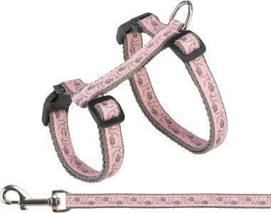 Trixie cicahám + póráz textil szürke-pink 27-45 cm/ 13 mm-es 41873