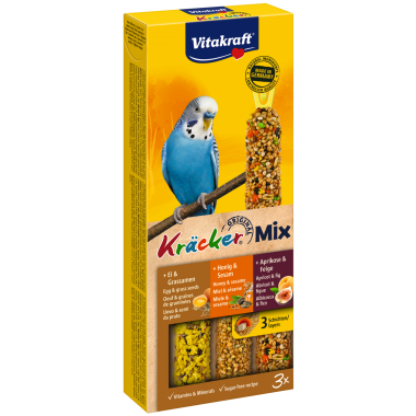 Vitakraft Kräcker Mix tojás&fűmag + méz&szezám + sárgabarack&füge hullámos papagájnak 3 db-os