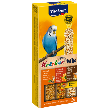 Vitakraft Kräcker Mix méz&szezám + narancs&sárgabarack + PopCorn&méz hullámos papagájnak 3 db-os